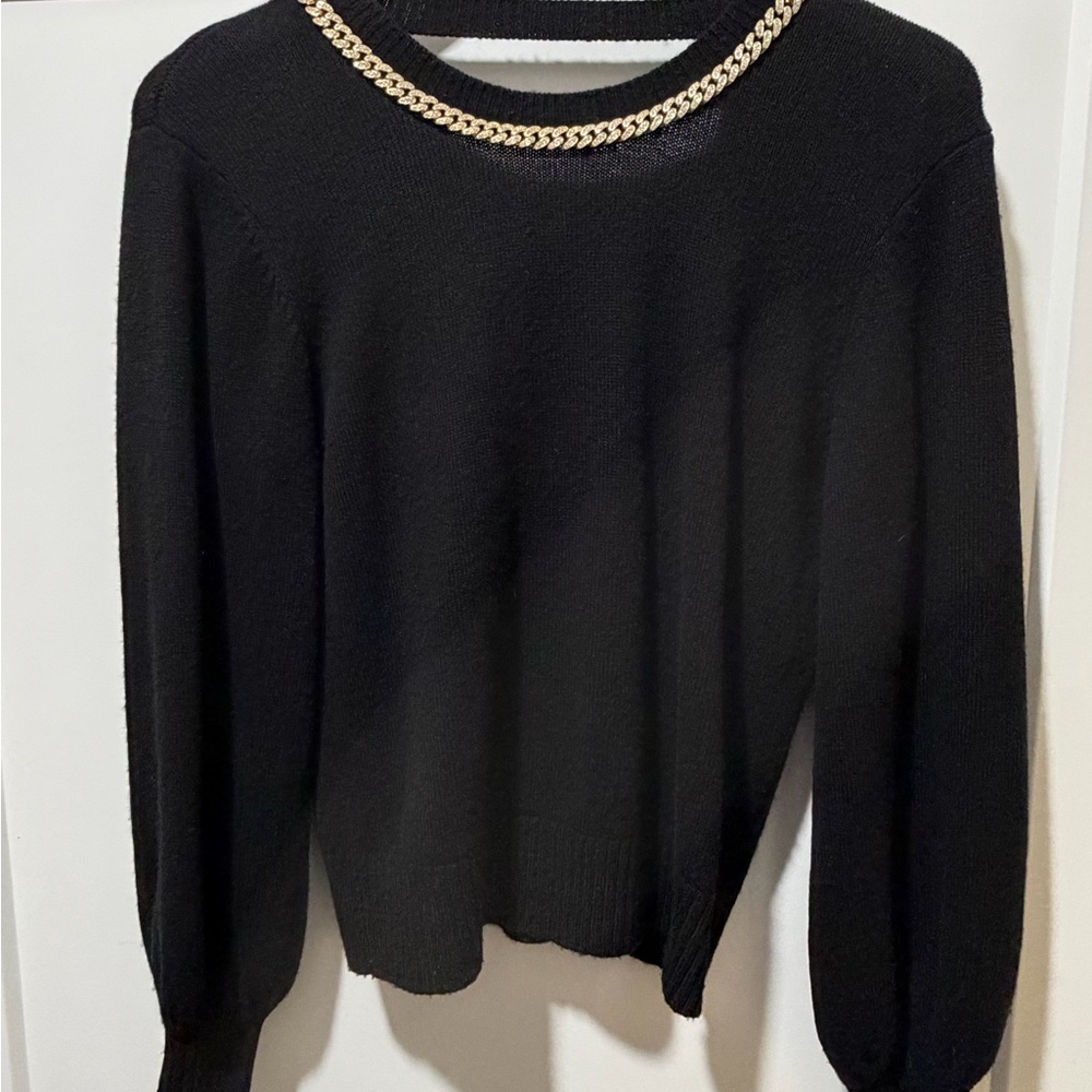 Black Sweater with Gold Chain Trim